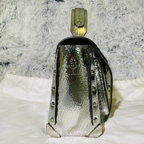 EUC - MICHAEL MK MANHATTAN MEDIUM CRACKLED METALLIC LEATHER SATCHEL (30T9MNCS6M) - Picture 4 of 11